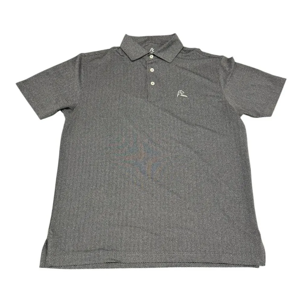 Rhoback M Black Gray Chevron Herring Bones Polo Shirt Athleisure Relax Golf - Picture 2 of 10